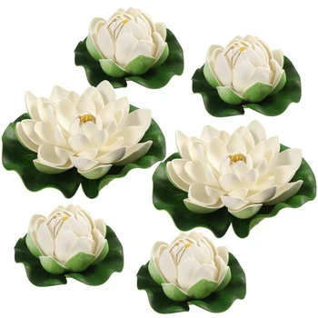 6pcs Umelé White Lotus Listy, Kvety lekna Plávajúce Kvet Rybník Nádrž Rastlín Leaf Ornament Domov, Záhradné Jazierko, Bazén Decor