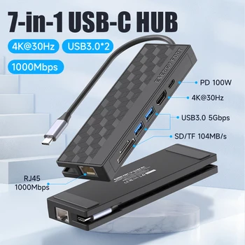 7in1 USB 3.0, USB, C Hub 5Gpbs Vysokej Rýchlosti 1000Mbps Ethernet RJ45 Gigabit Typ C, HDMI 4K OTG Splitter pre Notebook