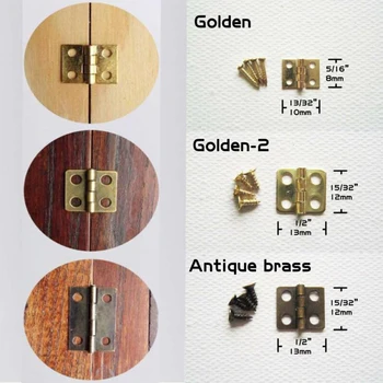 8x10 12x13mm Antique Brass Zlaté Šperky Hrudníka Darček Drevené Music Box Víno Prípade domček pre bábiky Kabinetu Dvere Záves So Skrutkou
