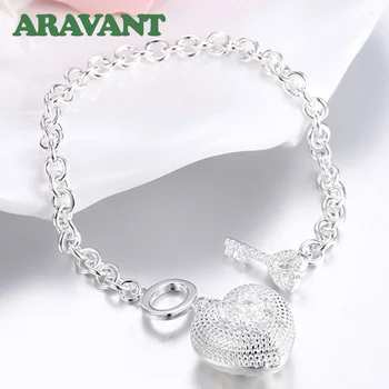 925 Silver Šperky Crystal CZ Srdce Kľúč Náramok Pre Ženy Módne Svadobné Šperky