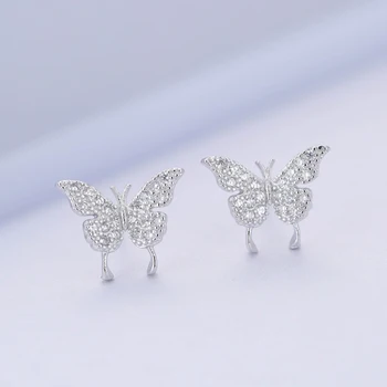 925 Sterling Silver Motýľ zirkón Stud Náušnice Pre Ženy Módne Šperky mincový striebro-šperky pendientes