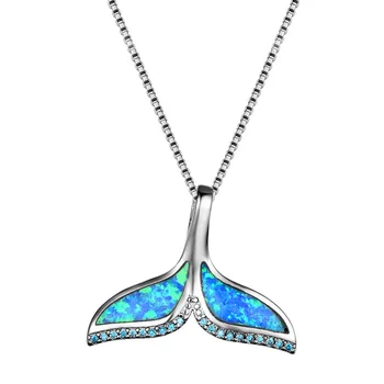 925 Sterling Silver Náhrdelníky Opal Blue Ocean Morských Rýb Veľrybí Chvost Morská víla Prívesok Náhrdelníky Ženy Šperky