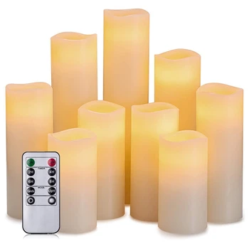 9Pcs Flameless Elektronické Sviečky Mäkké Blikajúce LED Sviečka S 10 Kľúčových Diaľkové Ovládanie
