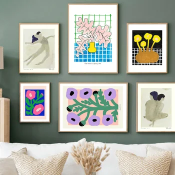 Abstrakt Kvetinové Vázy Krivky Line Nahé Telo Nordic Plagáty a Tlačí na Steny Umelecké Plátno na Maľovanie Domova Obrázky pre Obývacia Izba