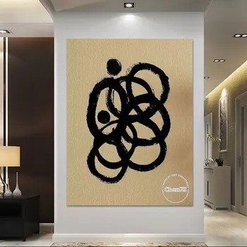 Abstrakt Čierne Čiary Nordic Štýl Olejomaľba Ručne Maľované Steny Výzdoba Plátno Art Hotel Spálne Dekorácie, Obrazy Obrázok