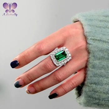 AButterfly 100% 925 Sterling Silver 10x14 MM Emerald Rez Vysoko Kvalitný SONA Simulácia Diamond Žena Krúžok Luxusné Šperky