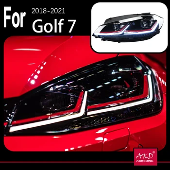 AKD-Model Auta Diely Na Golf 7 MK7.5 2018-2021 7.5 gen svetlomety LED alebo Xenónových Svetlometov Dual LED Projektor FACELIFT
