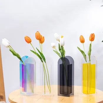 Akryl Kvetinové Vázy Oslniť Farebné Umenie Fiower Usporiadanie Kvetinový Hydroponické Kontajnerové Rastliny Fľaša Obývacia Izba Plochy Dekor