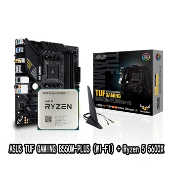 AMD Ryzen 5 5600X R5 5600X CPU + ASUS TUF HERNÉ B550M PLUS (WI-FI) základná Doska Vyhovovali Zásuvky AM4 Všetky nové, ale bez chladiča