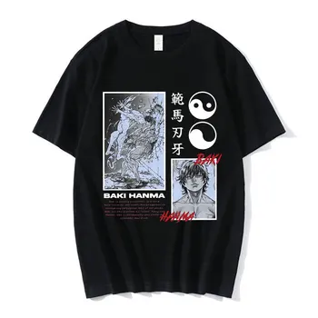 Anime Baki Na Grappler T-shirt Manga Hanma Yujiro Krátky Rukáv T-shirts Nadrozmerné pánske Bavlnené Bežné Tee Tričko Topy Streetwear