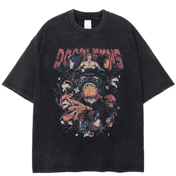 Anime Bolesť Grafické Harajuku Vintage Umyté T Shirt Mužov 100% Bavlna 2023 Nové Tričká pre Mužov Hip Hop Streetwear Nadrozmerná T-shirt