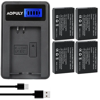 AOPULY 4x batterie LP-E12 LP E12 batérie +LCD USB Nabíjačka pre Canon EOS Rebel SL1 100D EOS100D SLR M M2 KISSX7 EOSM EOSM2 Fotoaparát