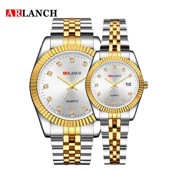 ARLANCH Tvorivé Zlaté pánske náramkové hodinky Quartz Ženy Muži Plnej Ocele Luxusné Hodiny Značky Hodiniek milovníkov Vodotesná Zlaté Hodinky