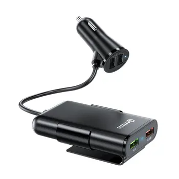 Auto Cigaretový Zapaľovač 4 Porty QC3.0+2.4 A+3.1 USB Nabíjačka do Auta Univerzálny USB Rýchlo Adaptér s 5.6 ft Predlžovací Kábel Kábel pre MPV
