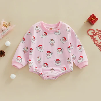 Batoľa Detská Dievča Topy Vianoce, Mikiny Roztomilé Ružové Santa Claus Romper