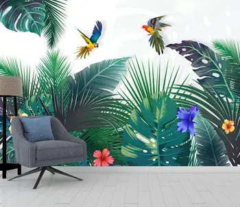 Beibehang Vlastných Fotografických Listov wallpaperHand maľované tropických lesov farebný papagáj nástennú maľbu spálňa Pozadie steny 3d tapety
