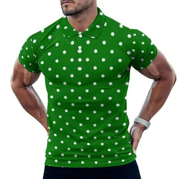 Biela Polka Dot Bežné T-Shirts Vianoce, Zelená Polo Shirts Mužov Trendy Letné Tričko-Krátke Rukávy Grafické Oblečenie 4XL 5XL 6XL