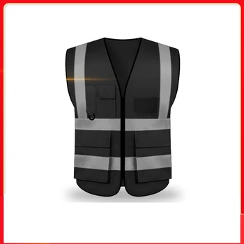Black Bezpečnostná Reflexná Vesta S Vrecko Na Zips A Zips Konštrukcia Vesta S Reflexnými Pruhmi Zviditeľnenie Práce Uniformy