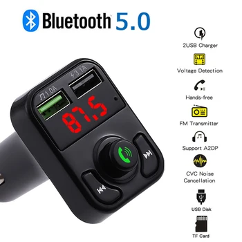 Bluetooth 5.0 FM Vysielač do Auta MP3 Modulátor Prehrávač, Bezdrôtové Handsfree, Audio Prijímač, Duálny USB Rýchlo Nabíjačka 3.1 voltmetra