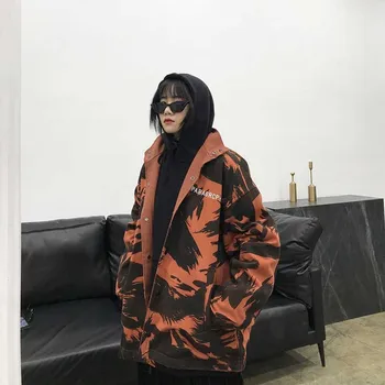 Camo Bundy 2020 Zimné dámske Streetwear Hip Hop Windbreaker Harajuku kórejský Módy Dve Bočné Bundy Kabáty Oblečenie