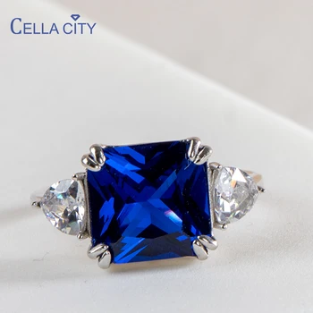 Cellacity Vytvorené Blue Sapphire Ženy Krúžok 925 Sterling Silver šperky Zásnubný Prsteň žena striebro prst Šperky Darček