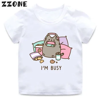 Chlapci Dievčatá Kawaii Fat Cat Cartoon Print T shirt Deti Zábavné Oblečenie, detský Letný Roztomilý Módne Topy Dieťa T-shirt,HKP5350