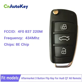 CN008065 Aftermarket 3 Tlačidlo Otočiť Kľúčom Pre Audi Q7 A6 Diaľkové Frekvencia 433 Mhz 8E Čip FCCID Číslo 4F0837220M