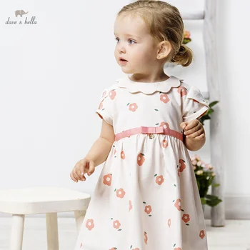 DB16473 dave bella letné baby girl je roztomilý luk kvetinový tlač šaty deti fashion party šaty deti detská lolita oblečenie