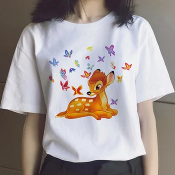 Disney Bambi Kawaii Anime Unisex Tričko Harajuku Roztomilý Manga Grafické T-Shirt Pár Bavlna T-Shirt Ležérny Top T-Shirt