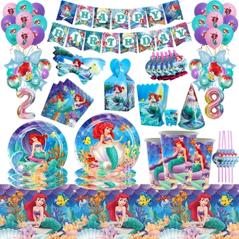 Disney Malá Morská víla Ariel Princezná tému Jednorázový Riad Happy Birthday Party Dekorácie Deti Baby Sprcha Dievčatá Dodávky