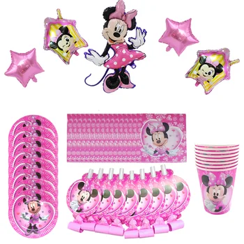 Disney Minnie Mouse Tému Narodeninovej Party Jednorázový Riad Dodávky Pohár Doska obrúsok Deti Girl Party Dekorácie Večera Súbor