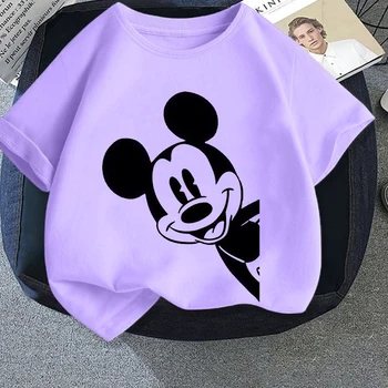 Disney Čierna Biela Roztomilý Kreslený Mickey Baby Boy Šaty Letné tričko Fashion 2022 Fialová Krátky Rukáv Deti Oblečenie Dievčatá Tees
