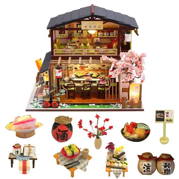 DIY Drevený Dom Japonskom Štýle Miniatúrne Doll House Súpravy Mini domček pre bábiky s Nábytkom Precised Dizajn domček pre bábiky Pre Dekorácie T