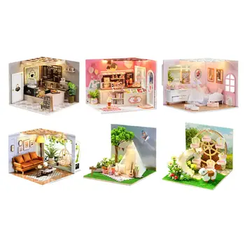 Domček pre bábiky DIY Kit s Prachotesnou Kryt Tvorivé Izba Miniatúrne Nábytok Auta Remesiel Ozdoby pre Dievčatá Chlapci Narodeninám