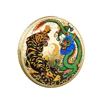 Dragon Lietanie V Oblakoch Tiger Lesk Vzor Medaila Staré Čínske Mýty, Legendy Pamätných Mincí, Tai Chi, Aby Vám Veľa Šťastia