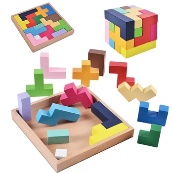 Drevené Deti Stavebné Bloky, Ploché Tajomstvo Rodič-Dieťa Interakcie Osvietenie Rozvíjať Logické Myslenie Hračky