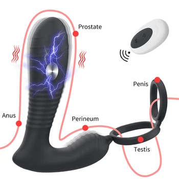 Elektrickým Prúdom Análny Vibrátor Masáž Prostaty Zadok Plug Stimulátor Prostaty Oneskorenie Ejakulácie Penis Krúžok Dilda Sexuálne Hračky pre Mužov