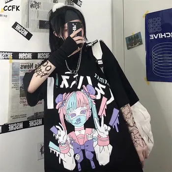 Emo, Gothic Oblečenie Sexy Žena Tee Estetické Voľné Ženy Tričko Grunge, Punk Streetwear Egirl Top Harajuku Alt Oblečenie Kawaii