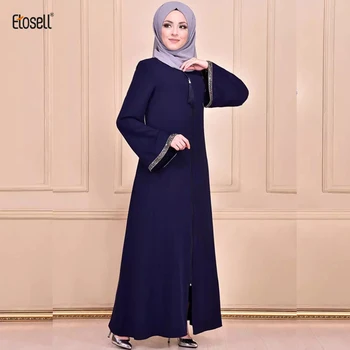 ETOSELL Ženy Dlhý Rukáv Moslimské Oblečenie Zips Abaya Skromné Islamské Oblečenie Maxi Kaftan Župan