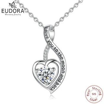 EUDORA 925 Sterling Silver CZ Láska Srdce Prívesok Náhrdelníky Osobné Broskyňa Srdce Kúzlo Pre Manželku Šperky Výročie Darček D352