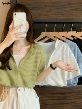 Falošné Dva Kusy T-shirts Ženy Krátke Rukáv V krku Sladké Dizajn Patchwork Módne kórejský Harajuku College Letné Plodiny Elegantné Topy