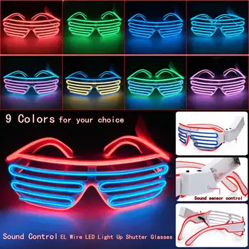 Farebné LED Okuliare Light Up Zvuk Kontrolu EL Drôt Shutter Okuliare 3 Režime Bliká slnečné Okuliare Halloween Kostým Party dodávky