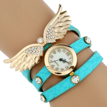 Gnova Veľké Náramok Ženy Sledovať Crystal Golden Anjel Krídla PU Kožené Pútko Módne Náramkové hodinky Quartz Reloj Kvapka Loď A261