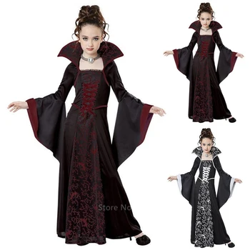 Halloween kostýmy pre deti, Dievčatá, Čarodejnice Upír Cosplay Stredoveké Vintage Šaty Deň Detí Mŕtvych oblečenie, Karneval, Party