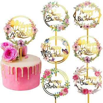 Happy Birthday Cake Vňaťou Zlato Akryl Tortu Vňaťou dekorácie, Svadobné Party Pečenie DIY Dezert Cake Decor