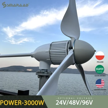 Horizontálne Veterných Turbín veterný Mlyn 3000W 24V 48V 3 listy S MPPT Nabíjačku Radič a Off Grid Invertorový Systém