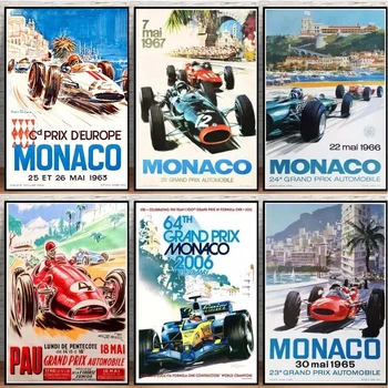 Horúce Majster Sveta Grand Prix Retro Monako 64. Super Motor, Auto Plagát na Stenu Umelecké Plátno Obrázok Maľovanie Na Izbe Domova