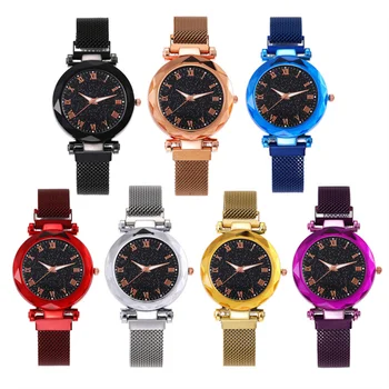 Hot predaj fashion dievčatá dámske hodinky hviezdna iskrivý magnet watchband