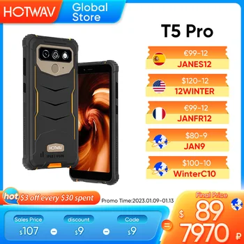 Hotwav T5 Pro 4G Robustný Smartphone Android 12 OS MTK6761 6.0 Palcový Displej s veľkosťou 4 gb, 32 GB 7500mAh Masívne Batérie 13MP Fotoaparát, Mobilný telefón