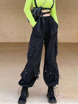 HOUZHOU Gotický Cargo Nohavice Ženy Hippie Streetwear Vrecká Čierne Nohavice Ženskej Hip Hop Nadrozmerná Harajuku Vysoký Pás Techwear